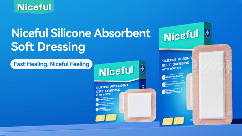 Niceful Silicone Super Absorbent Wound Dressing-4"× 4" Self-Adhesive Bandages for Wound Care, FSA HSA Eligible, Ultra Soft Wound Pads for Bed Sores Leg Ulcers Burns, 10 4"x 4"