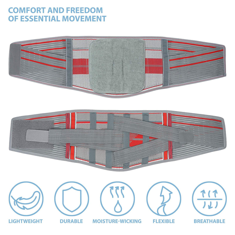 ORTONYX Back Brace With Lumbar Support Pad - Medical Grade Lumbosacral Belt for Men and Women - with Lumbar Pad, Lower Back Pain Relief, Herniated Disc, Sciatica, Degenerative Disc Disease XL/XXL (39.7"-47.6") Gray/Red
