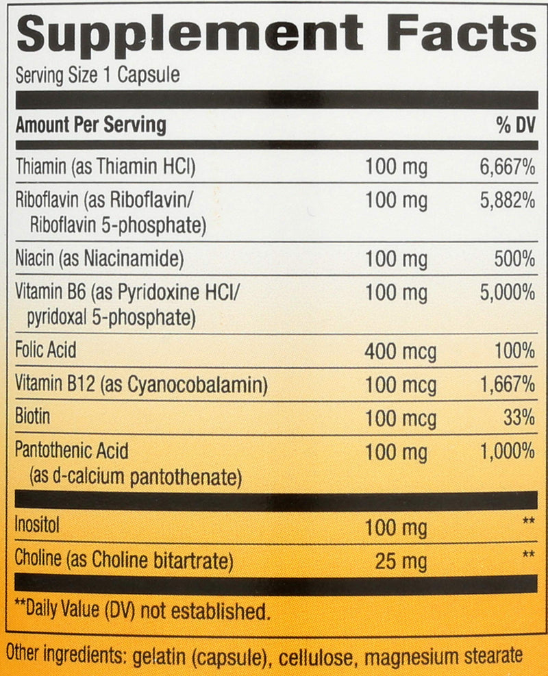 Nature's Way Vitamin B-100 Complex | Vitamin B Complex for Cellular Energy and Nerve Health Support*, Vitamin B Complex per Serving, High-Potency Formula
