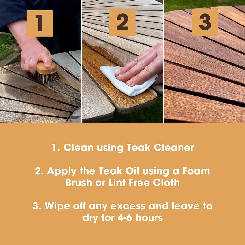 Furniture Clinic Teak Oil | Wood Oil Protects & Cleans Outdoor & Indoor Furniture | Restores & Protects Wood, Prevents Drying & Other Damage | Natural Matte Finish | Safe for Daily Use, 17oz/500ml - BeesActive Australia