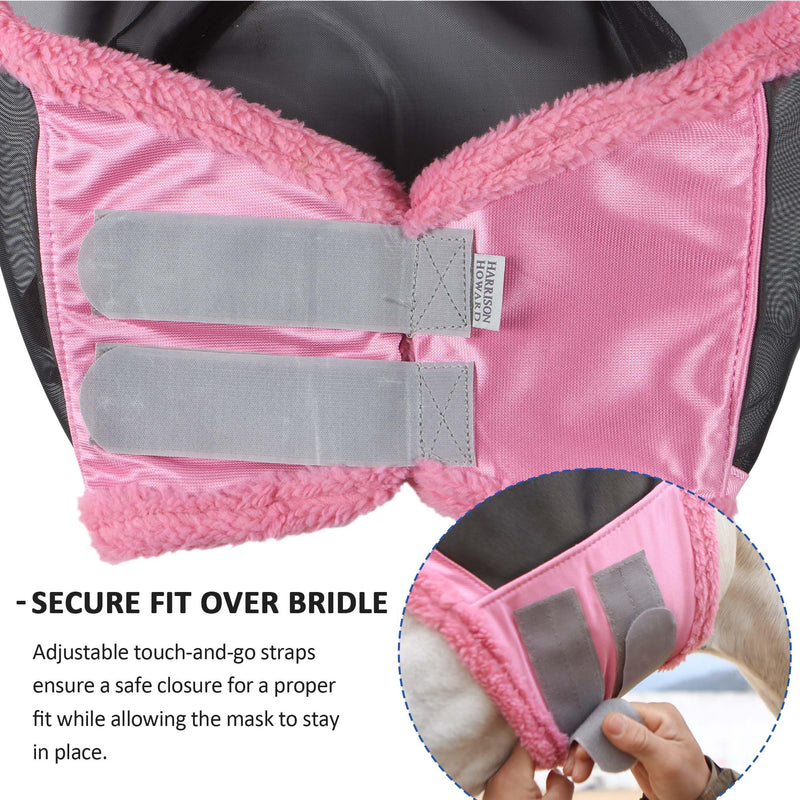 Harrison Howard Horse Fly Mask UV Protective Fine Mesh with Extra Wool Soft Touch on Skin Fly and UV Protection Light Pink L - BeesActive Australia