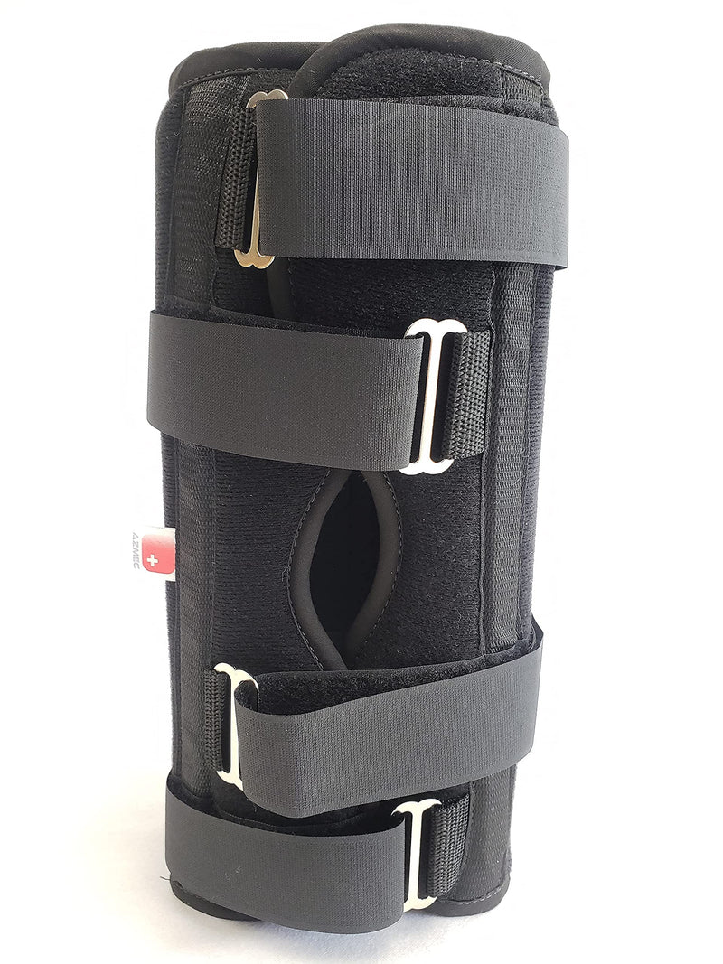 Azmec Straight Leg Brace Tri-Panel Orthopedic Knee Immobilizer 12" Long Adjustable Side Panels Knee Splint – Lightweight Universal Leg Brace for Teenager, Women and Men - Black