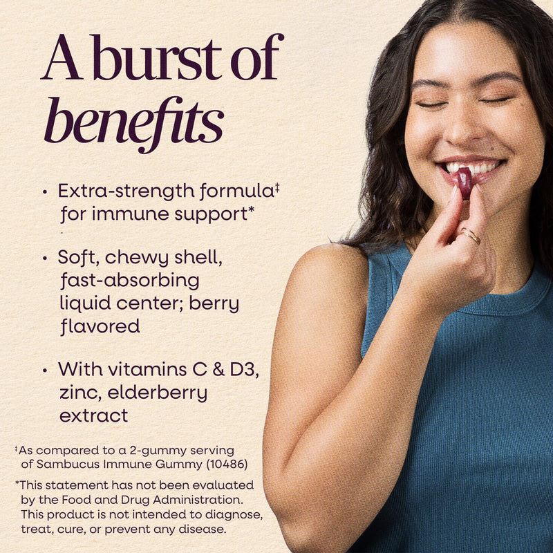 Nature's Way Sambucus Ultra Immune Juicy Burst Chews*, Berry, 30 ct | Immune Support Chews with Extra-Strength Formula(1)*, Elderberry Chews with Vitamin D3, Vitamin C & Zinc, Elderberry Extract