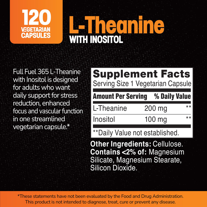 21st Century L-Theanine 200mg with Inositol, 120 Vegan Capsules, Calm Focus | 200mg L-Theanine + 100mg Inositol. Supports calm focus & a healthy stress response. Non-GMO, gluten free, vegan caps