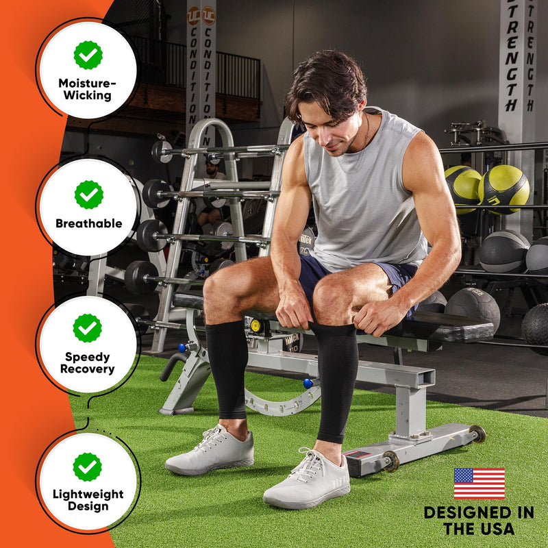 Calf Compression Sleeves for Men and Women - (2 Pair) Footless Compression Socks Support for Running, Cycling, Sports - Leg Sleeve Brace, Helps with Pain Relief Large Black (2 Pairs) - BeesActive Australia