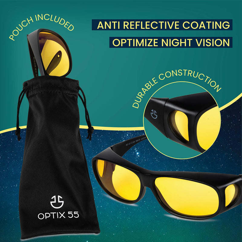 Optix 55 Fit Over HD Day/Night Driving Glasses Wraparound Sunglasses for Men, Women - Anti Glare Polarized Wraparounds Night Vision Black - BeesActive Australia