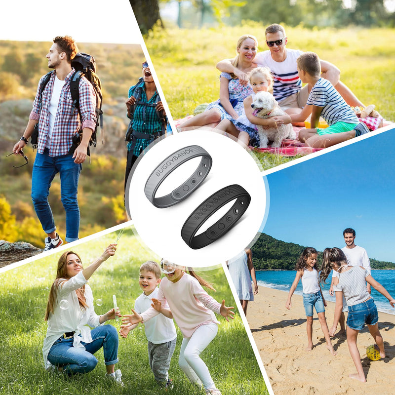 Mosquito Repellent Bracelets, 2 Pack Silicone Mosquito Repellent Bands with DEET Free, Natural & Waterproof Bug Wristbands for Kids and Adults, Outdoor Traveling Protection (Black&Grey) - BeesActive Australia