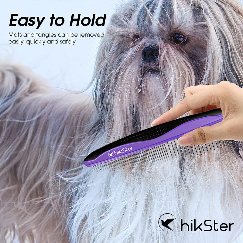 Dog Comb for Grooming Pet Comb with Stainless Steel Rounded Teeth Rubber Handle for Large Medium & Small Cat Comb Removes Knots & Tangled Hair - BeesActive Australia