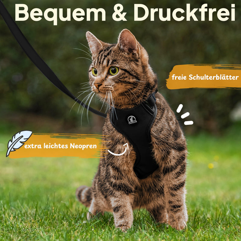 Tierhood Cat Harness with Leash [New, LIGHT Version] - Cat Leash with Harness for Cats and Kittens - Cat Harness Set with Leash - Controlled Freedom - Black, Size S S (Neck 18-29cm) (Chest 33-44cm) - BeesActive Australia
