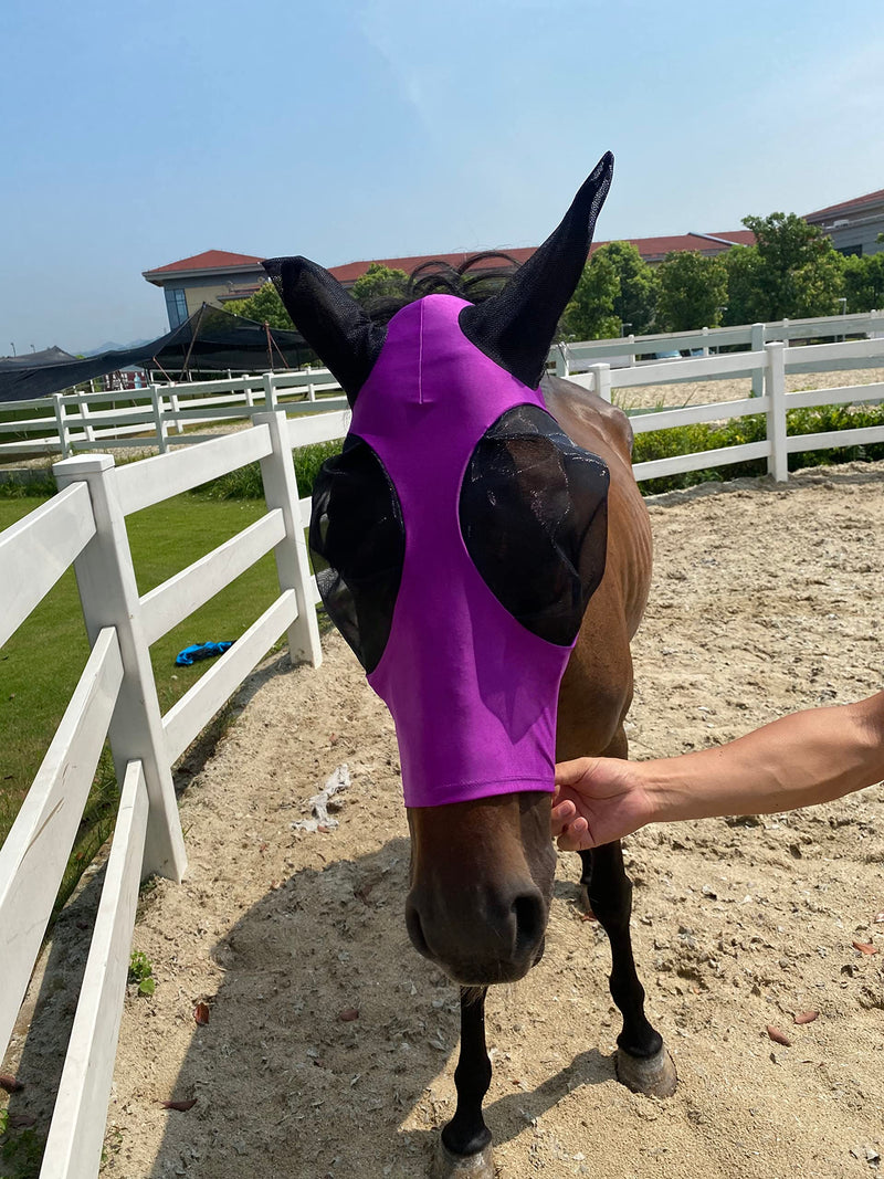 Horse Fly Mask,Fly Masks for Horses with Ears, Comfortable&Elasticity Lycra Upgrade Fly Mask with UV Protection (Purple) Purple - BeesActive Australia