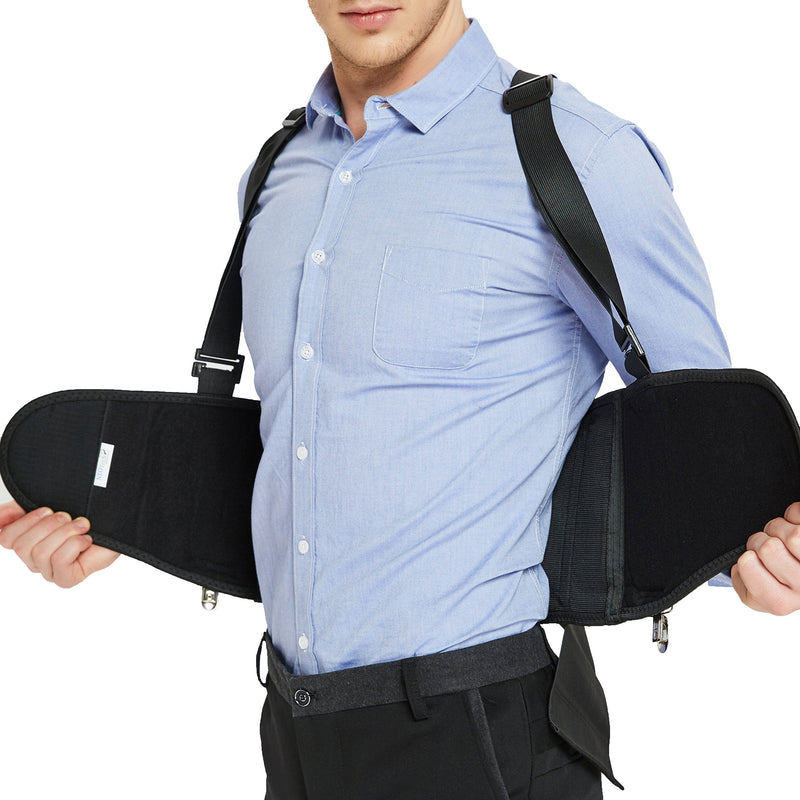 NeoTech Care Back Brace for Work with Removable Pants Clips & Detachable Suspenders - Back Support Belt - Adjustable, Light, Breathable - Posture (Black, Size XXL) Black