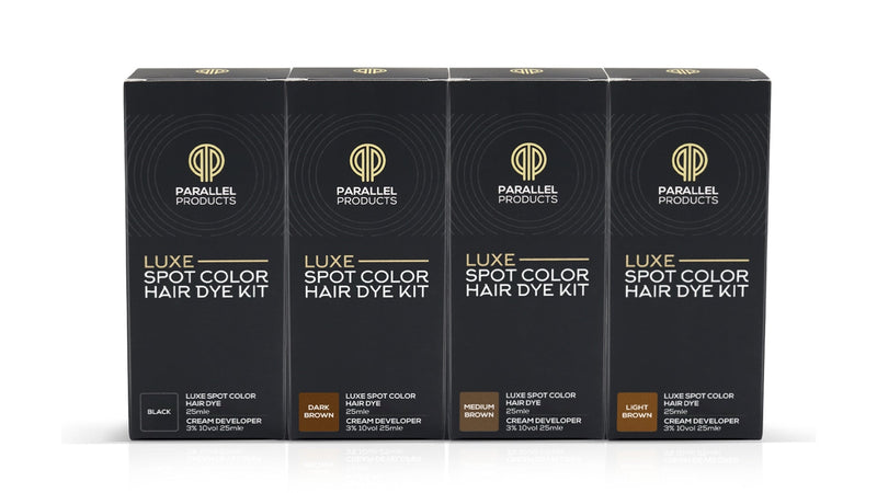 Parallel Products - Luxe Color (Medium Brown) - Cream Hair Dye - 25mL - Tint for Professional Spot Coloring - With Cream Developer, Mixing Dish and Application Brush - Covers Grey Hair - Root Touch Up Medium Brown