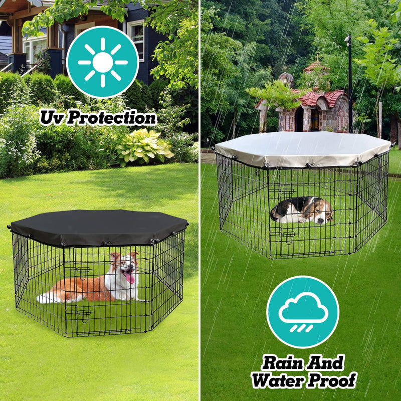 PINVNBY Dog Playpen Cover, Dog Pen Cover for Waterproof and Sunproof, Universal Dog Pen Top Cover for Indoor and Outdoor Use, pet Pen Cover Fits 24" Wide 8 Panels Dog Playpen (Not Include Dog Pen) 24 inches - BeesActive Australia