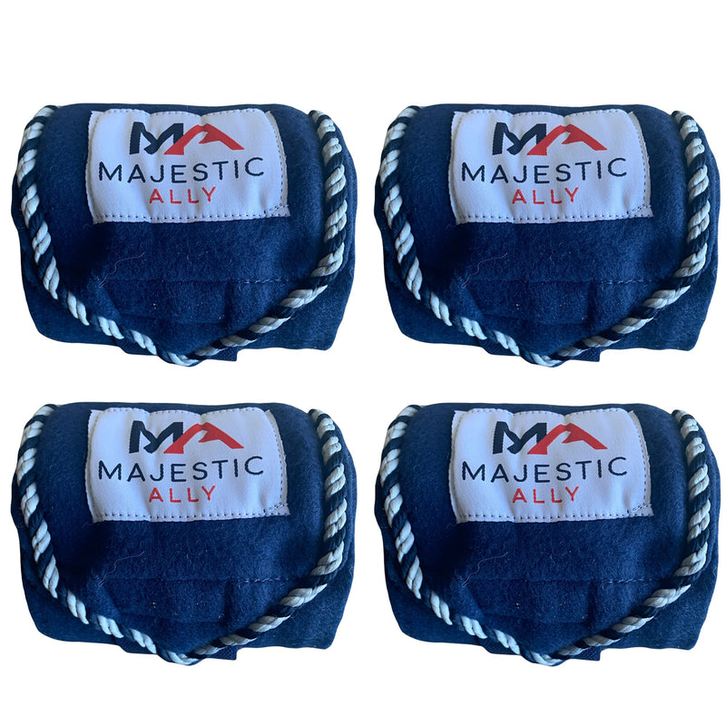 Majestic Ally Fleece Polo Leg Wraps with Braided Rope for Horses - Set of 4-10 foot long and 5 Inch wide (Navy) Navy - BeesActive Australia