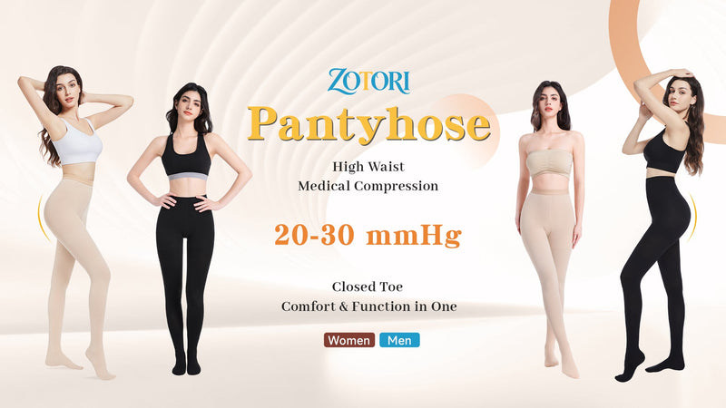 20-30 mmHg Medical Graduated Compression Pantyhose for Women Men Beige Large