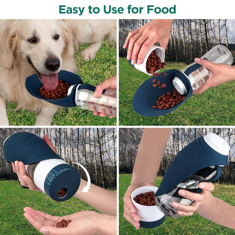 Dog Water Bottle, Portable Pet Water Bottle with Food Container and Drinking Feeder, Leak Proof, BPA-Free, Foldable Puppy Water cup Dispenser for Outdoor Walking, Travel, Hiking 20OZ Dark Blue/20oz - BeesActive Australia