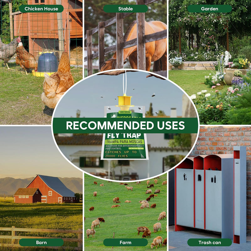 Fly Traps Outdoor Fly Trap Hanging with Natural Pre-Baited, Disposable Non Toxic Fly Catcher, Fly Killer, Fruit Fly Trap Kills Up to 20,000 Flies for Barn, Farm, Stable, Patio - 9 Traps Green-9 - BeesActive Australia