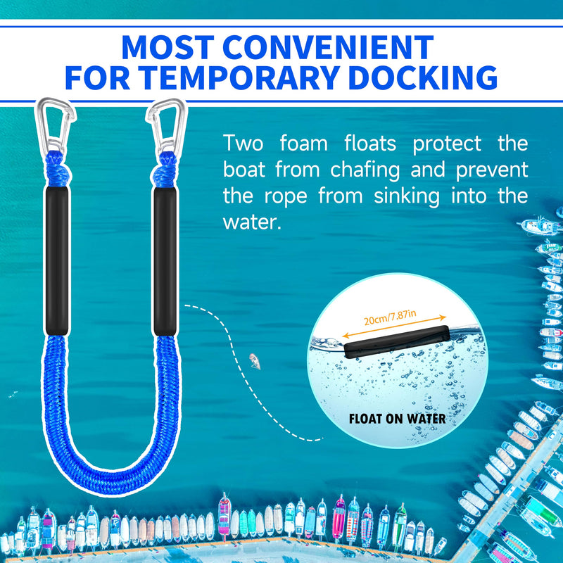4ft Bungee Dock Lines for Boat, Dock Mooring Ropes, Two Hooks (Blue, 4FT) Blue