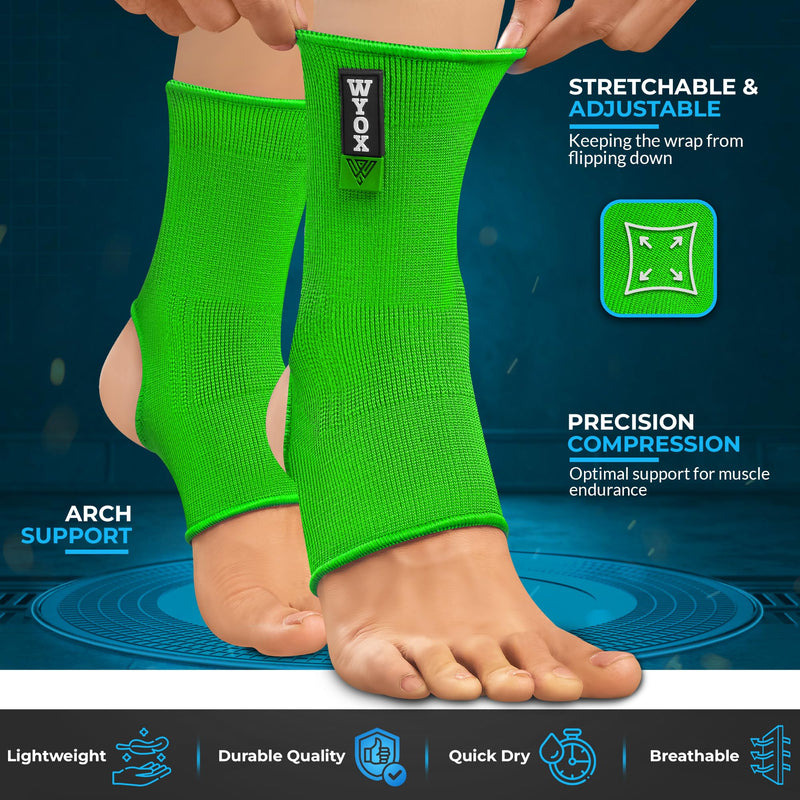 WYOX Ankle Compression Sleeve Support Brace for Men & Women, Running, Gym, Basketball, Cycling, Martial Arts, Kickboxing & Sports Stabilizer Compression Ankle Socks for Training & Recovery Green L / XL (Women 7.0 - 10.5/ Men 6.0 - 9.5) - BeesActive Australia