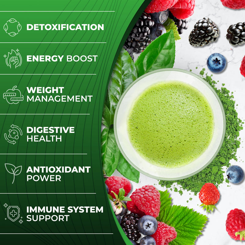 Total Tea Green Powder for Energy & Digestive Health with Turmeric, Amla Powder & Vitamin C - 30 Servings | Amla Vitamin C Greens Supplement Vegan Natural Immune Support Gut Health Green Drink Powder