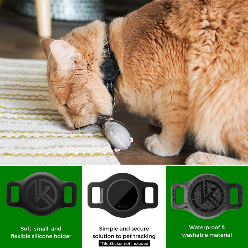Tile Sticker Cat Collar Holder: The Smallest, Lightest, and Most Comfortable Tracking Case for Cats - Track Your Pet With iPhone Samsung Android Device - GPS For Boy Girl Kittens (Black) Black - BeesActive Australia