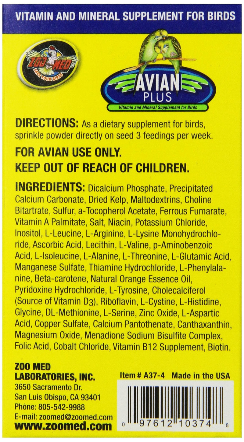 Zoo Med Laboratories Bzma374 Avian Plus Bird Vitamins, 4 oz (976610)