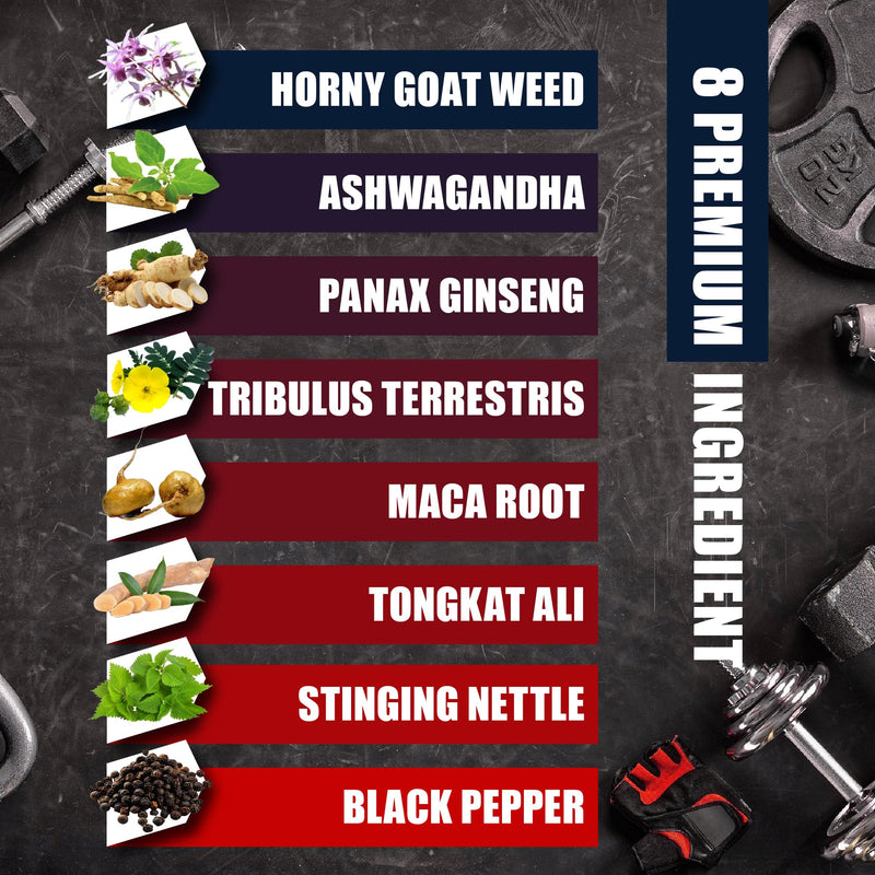 BMVINVOL Horny Goat Weed for Men - Extra Strength Supplement with Maca, Ginseng, Tribulus Terrestris, Ashwagandha - 90 Capsules