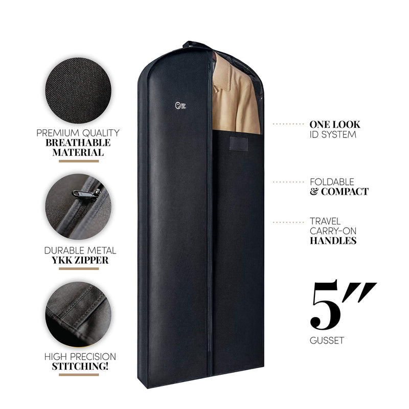 Luxury Storage Garment Bag for Long Coat, Fur, Mink, Gown, Vestment and Choir Robe | 60 Inch + 5 Inch Gusset Cover | Heavy Duty, Hanging, Breathable, Foldable Travel and Wardrobe Clothes Protector - BeesActive Australia