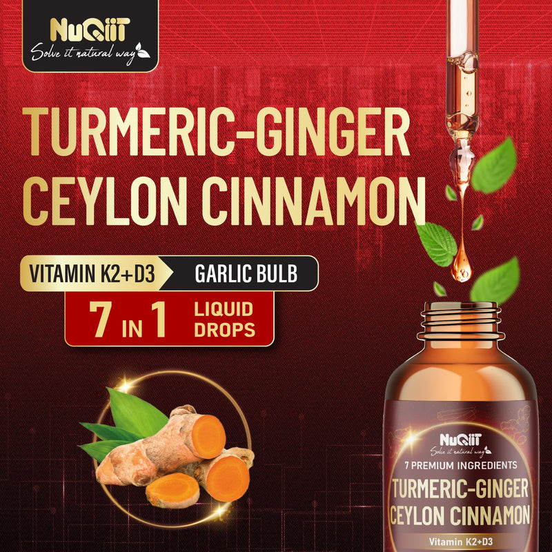 7in1 Liquid Turmeric Curcumin with Vitamin D3, Vitamin K2, Ginger, Ceylon Cinnamon, Garlic, Black Pepper - Drops Extract - 2 Month Supply