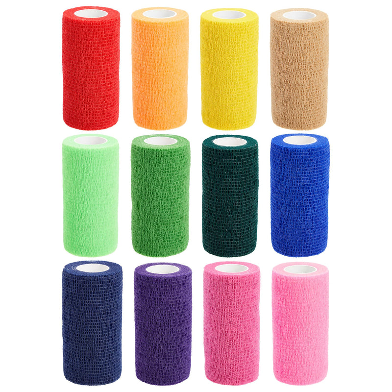 Juvale 12-Rolls Self Adhesive Bandage Wrap, Vet Tape - 4 in x 5 Yds Breathable, Elastic Cohesive Wrap Tape for Wrist, Swelling, Sports, Tattoo (12 Bright Colors) - BeesActive Australia