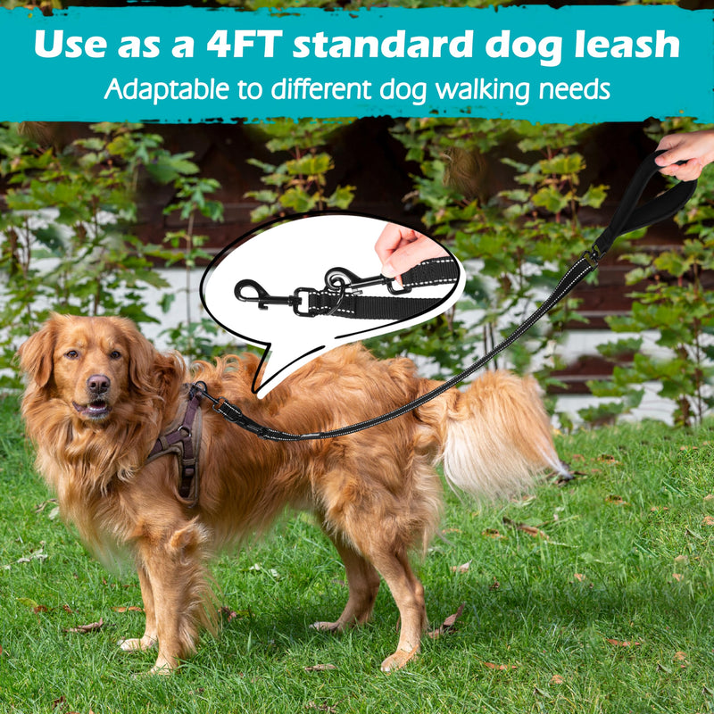 PetBonus Two Point Control Dog Leash, Works with No Pull Harnesses, No Tangle Dog Training Leashes, No Pull Padded and Reflective Walking Lead, Converts to Single Leash for Medium Large Dogs Black - BeesActive Australia