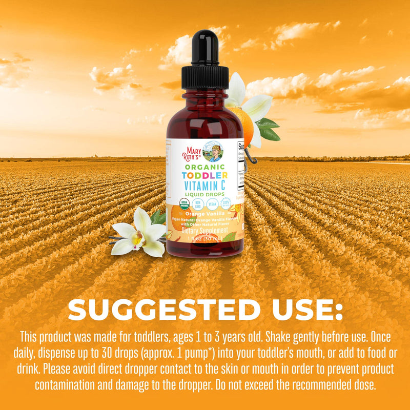 MaryRuth Organics Toddler Vitamin C Drops | USDA Organic Vitamin C Liquid Drops for Toddler | Ages 1-3 Years | Vitamin for Immune Support & Overall Health | Vegan | Non-GMO | Gluten Free | 30 Servings Orange Vanilla 1 Fl Oz (Pack of 1) - BeesActive Australia