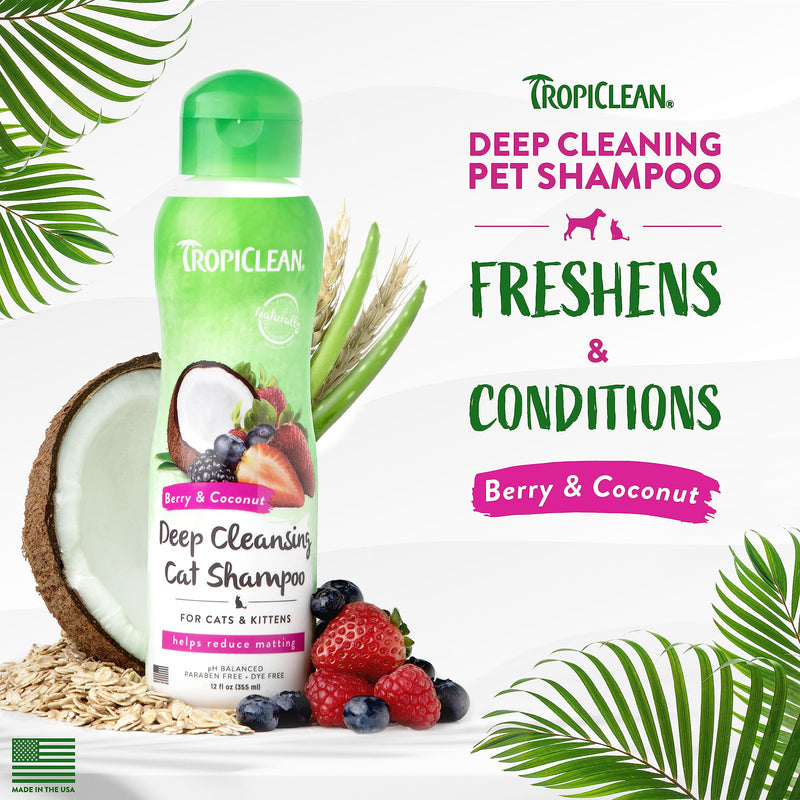 TropiClean Berry & Coconut Deep Cleansing Cat Shampoo | Kitten Shampoo Reduces Matting | Natural Shampoo Derived from Natural Ingredients | Made in The USA | 12 oz. Berry and Coconut - BeesActive Australia