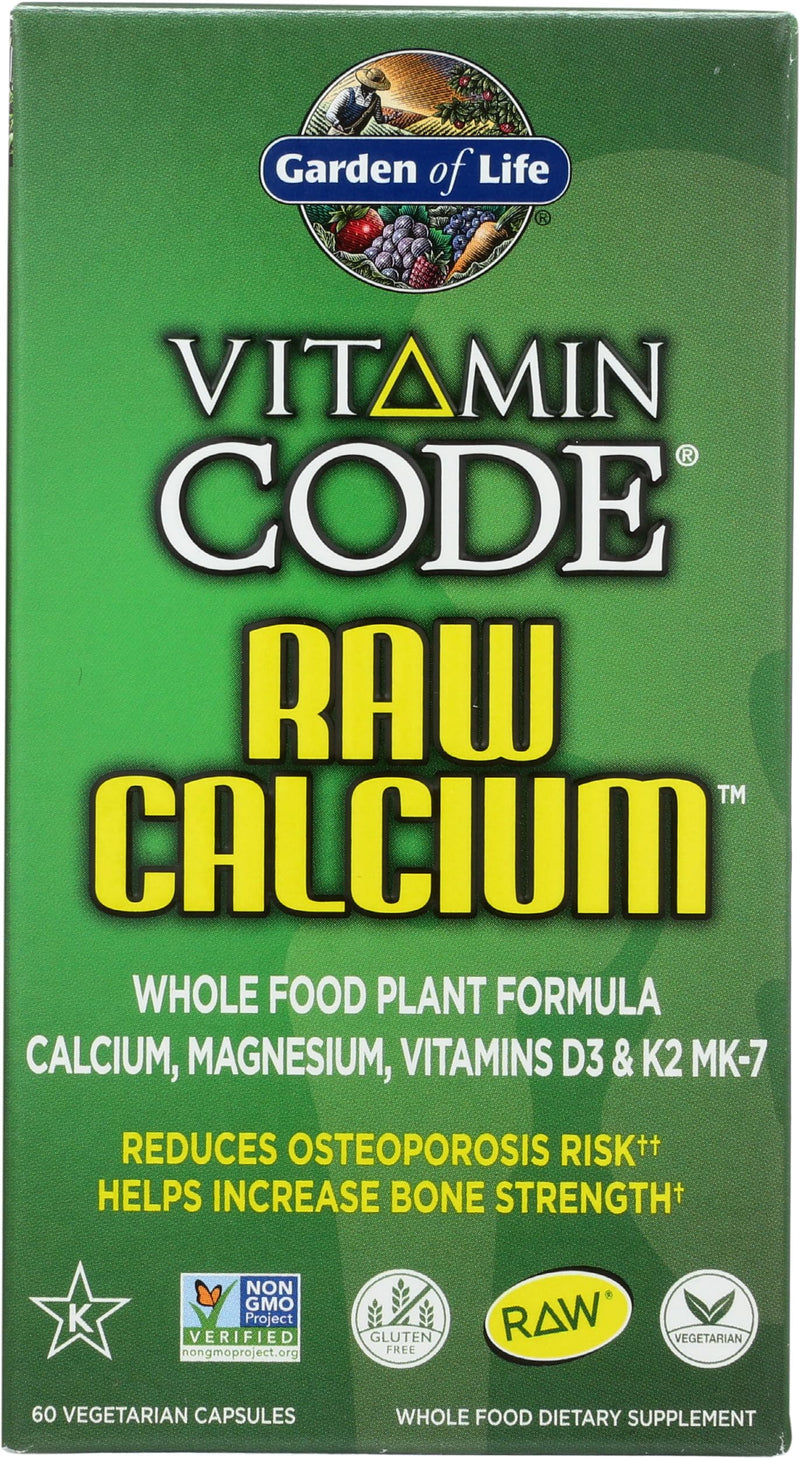 Garden of Life Raw Calcium Supplement for Women and Men - Vitamin Code Made from Whole Foods with Magnesium, K2, Vitamin D3 and Vitamin C Plus Probiotics for Digestion, 60 Capsules 60 Count (Pack of 1)