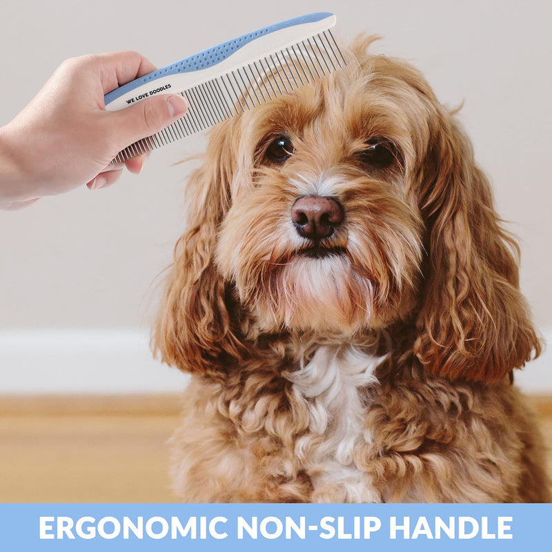 Metal Dog Grooming Comb | Removes Tangles & Matts | Dematting Pet Combs | Detangler For Matted Hair | Best Comb For Poodles, Goldendoodles, Doodles & Long Haired Dogs (2 PACK) [We Love Doodles] Large & Small - BeesActive Australia