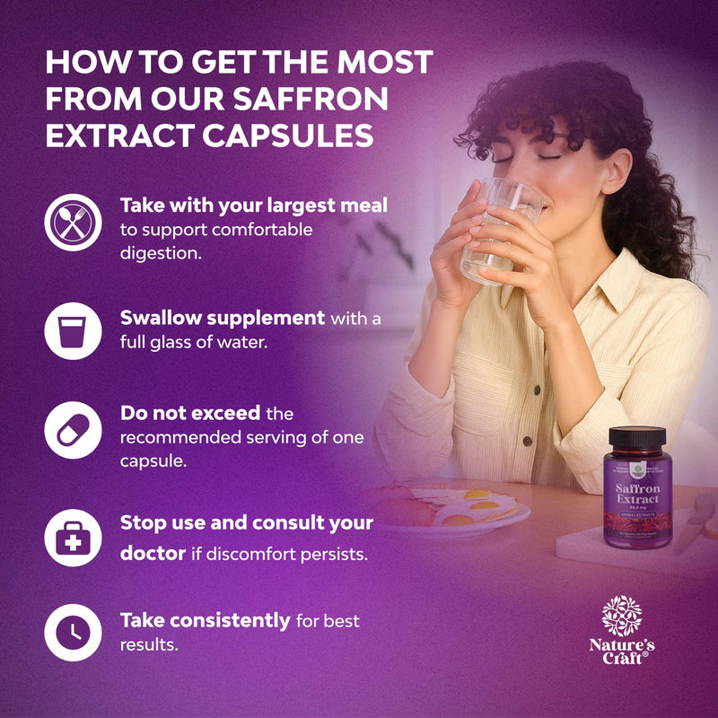 Saffron Extract Capsules for Mood & Metabolism - 60 Count, 3 Pack | Crocus sativus saffron supplement for mood, vitality, metabolism & eye health support 60 Count (Pack of 3)