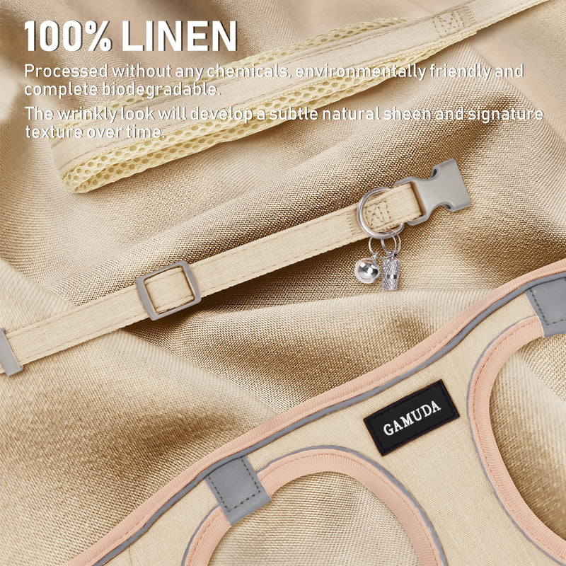 GAMUDA Small Pet Harness Collar and Leash Set, Step in No Chock No Pull Linen Fabric Soft Mesh Dog Vest Harnesses Reflective for Dogs Puppy Cats Kitten Rabbit (Khaki, S) Khaki - BeesActive Australia