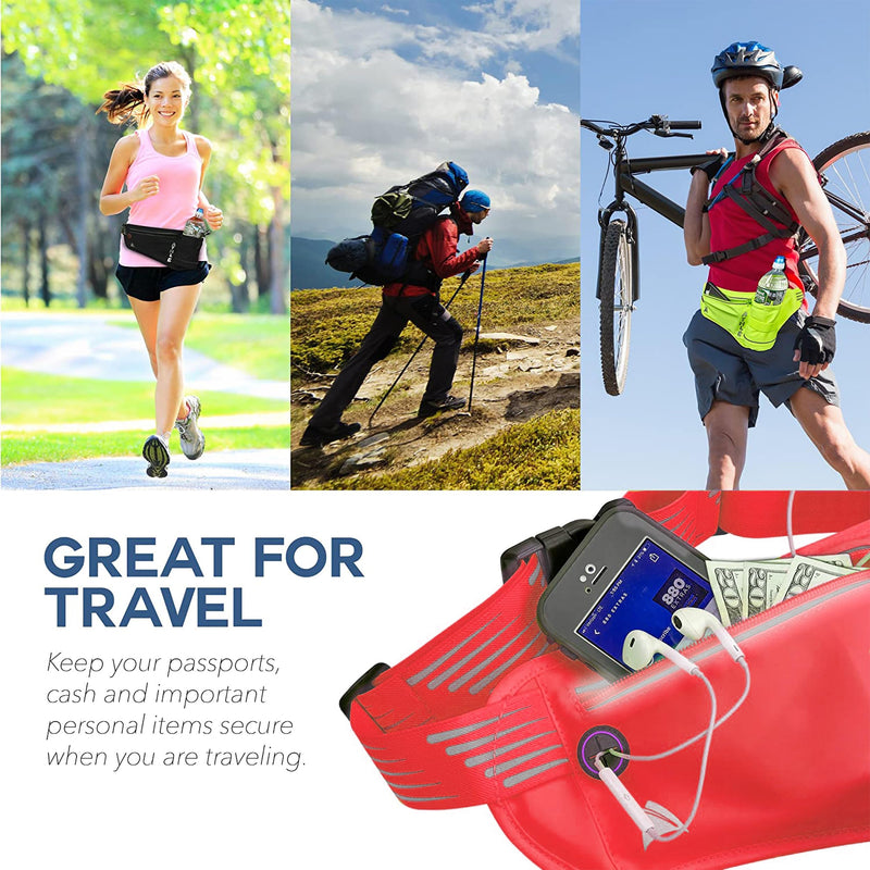 Running Fanny Pack with Water Bottle Holder - Adjustable Running Belt With Water Bottle Holder and Pouch - One Size Fits All Travel Fanny Pack Red