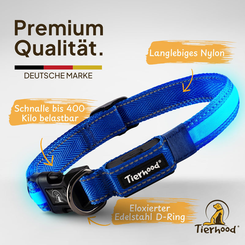 Tierhood Luminous Dog Collar - Luminous Collar for Small and Large Dogs - LED Dog Collar Rechargeable - Durable, Weatherproof & Comfortable - Ideal for Night Walks - Blue, Size M - BeesActive Australia