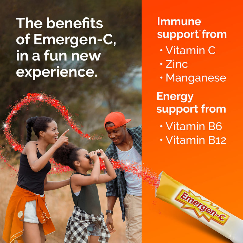 Emergen-C Kidz Crystals, On-the-Go Emergen-C Immune Support Supplement with Vitamin C, B Vitamins, Zinc and Manganese, Sparkly Strawberry - 56 Stick Packs - BeesActive Australia