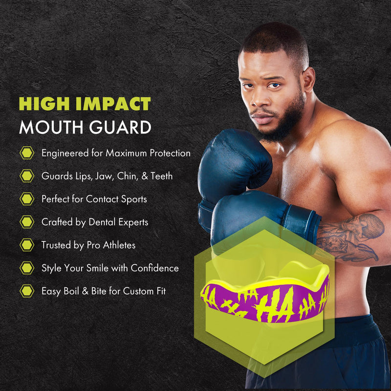 DAMAGE CONTROL High-Impact Mouth Guard – Sports Mouthguard for Boxing, Football, Hockey, Lacrosse & Basketball, Protects Teeth & Jaw, Protective Mouthpiece for Adults & Youth (Adult, HA HA HA 2.0) Adult