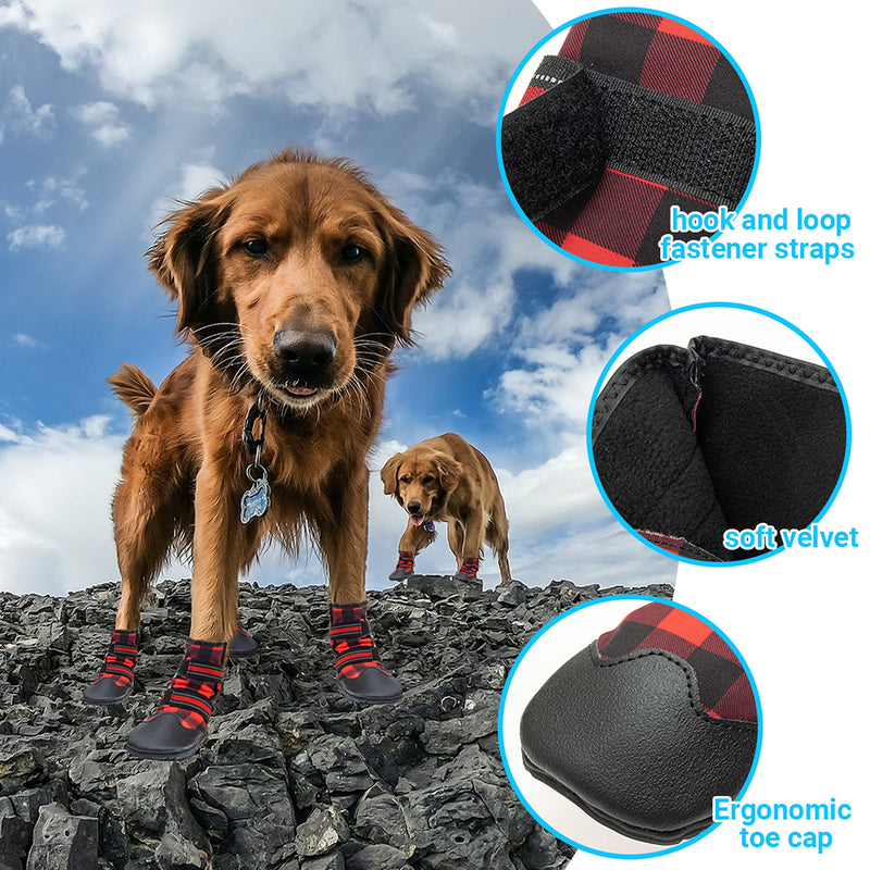 FLYSTAR Dog Shoes for Medium Large Dogs, Waterproof Anti-Slip Rain/Snow Winter Warm Outdoor Dog Boots, Adjustable Reflective Rubber Sole Paw Protector Dog Shoes for Running Hiking Walking,etc. #8 ( paw width : 2.3" -3.1") - BeesActive Australia