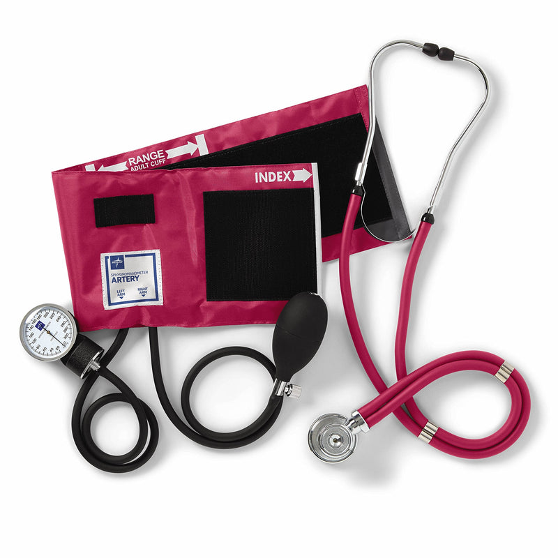 Medline Compli-Mates Professional Aneroid Sphygmomanometer and Sprague Rappaport Stethoscope Kit, Carrying Case Included, Adult Size, Magenta, 1 Kit