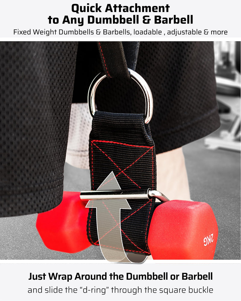 Dumbbell & Barbell Loading Straps | Attachment Straps for Dips, Pullups, Squats | Ultra Strong, Heavy Duty & Secured | Attach any Dumbbell & Barbell to any Dip Belt | 8” & 6” Straps Included