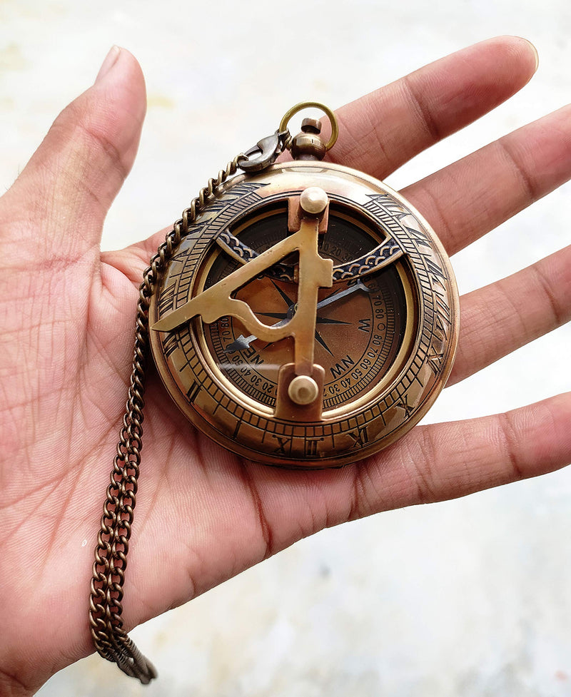 PORTHO Engraved Sundial Compass with Leather case for Traveler Inspirational Adventurer Wedding Baptism Gift for him Adventure - BeesActive Australia