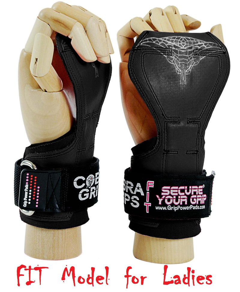 Cobra Grips FIT for Ladies! Weight Lifting Gloves Heavy Duty Straps Alternative to Power Lifting Hooks for Deadlifts with Built in Adjustable Neoprene Padded Wrist Wrap Support. (Women Black Rubber) - BeesActive Australia