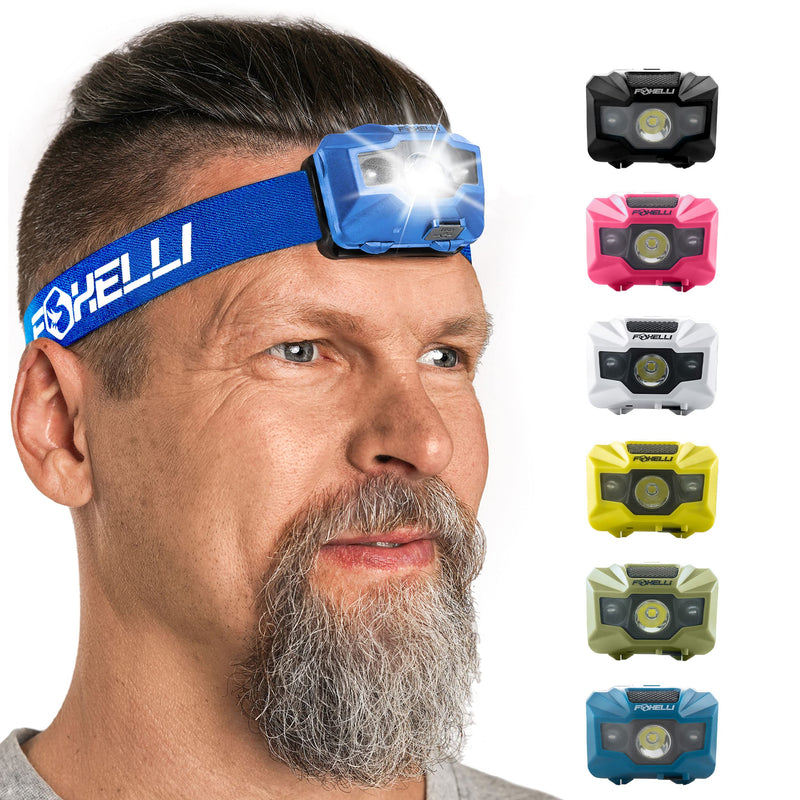 Foxelli Rechargeable LED Headlamp Bundle of 2 - Blue & Pink: Ultralight Waterproof Head Lamp with Red Light for Running, Camping, Hiking & Outdoor - BeesActive Australia