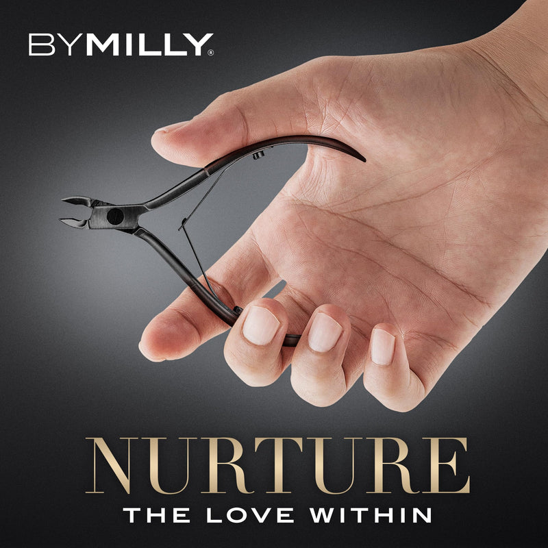 Cuticle Nipper, 1/2 Jaw (5 mm), Titanium Plated, High Carbon Stainless Steel, Hand Sharpened, Dual Spring, Autoclavable (Titanium Black) Titanium Black