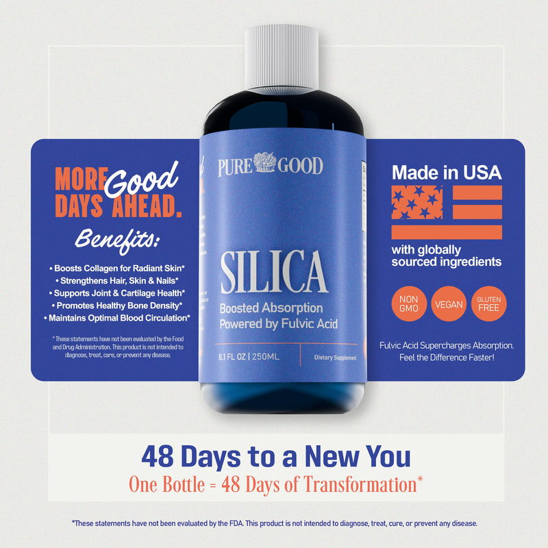 Liquid Silica Supplement 8oz, Vegan Collagen Booster Silica, Collagen Booster for Hair, Skin, Nails, Quality Formula Silica Mineral Supplements Made in The USA with Globally Sourced Ingredients