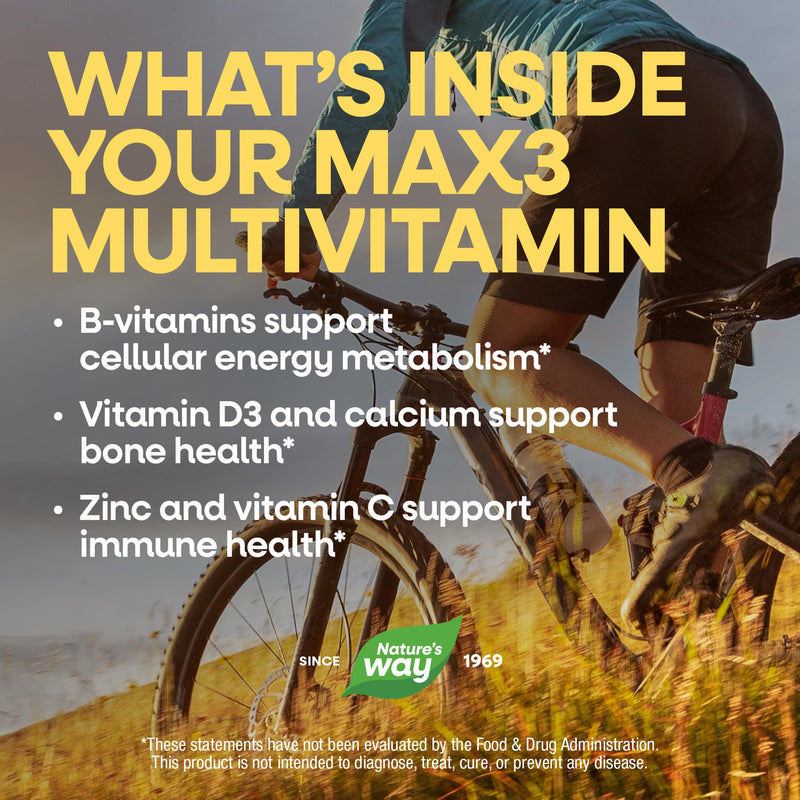 Nature's Way Alive! Max3 Potency Daily Multivitamin, No Iron Added, 180 ct | High Potency Adult Multivitamin Tablets to Support Cellular Energy Metabolism, Heart, and Muscle Function for Women & Men* 180 Count (Pack of 1)